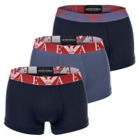 EMPORIO ARMANI Herren Trunks, 3er Pack - BOLD MONOGRAM, Shorts, Stretch Cotton Blau S