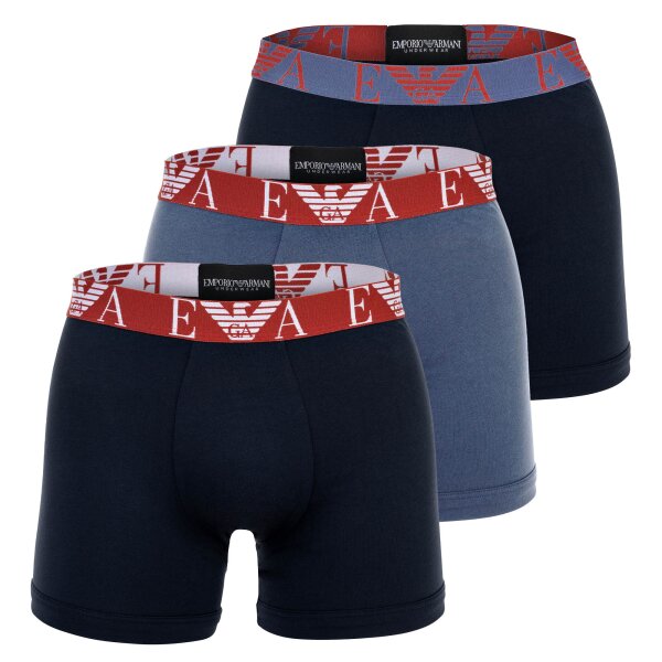 EMPORIO ARMANI Herren Boxershorts, 3er Pack - BOLD MONOGRAM, Boxer, Stretch Cotton Blau M