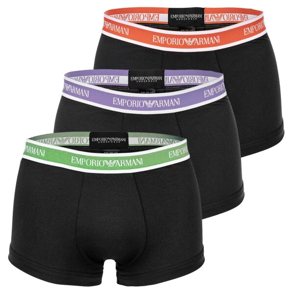 EMPORIO ARMANI Herren Trunks, 3er Pack - CORE LOGOBAND, Shorts, Stretch Cotton Schwarz M
