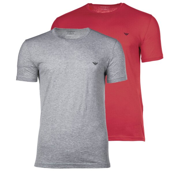 EMPORIO ARMANI Mens T-shirt, 2-pack - ENDURANCE, round neck, stretch cotton Grey/Red L (Large)
