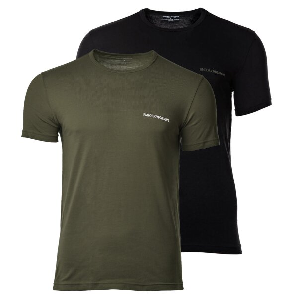 EMPORIO ARMANI Herren T-Shirt, 2er Pack - PURE COTTON, Rundhals, Regular Fit, Logo Schwarz/Grün XL