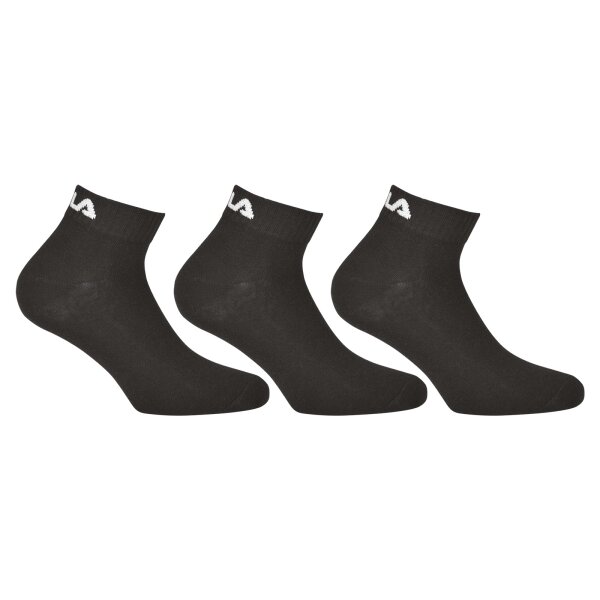 FILA Quarter Socken Unisex, 3 Paar - Kurzsocken, Sport, Logo-Bund, uni, 35-46 Schwarz 35-38 (3-5 UK)