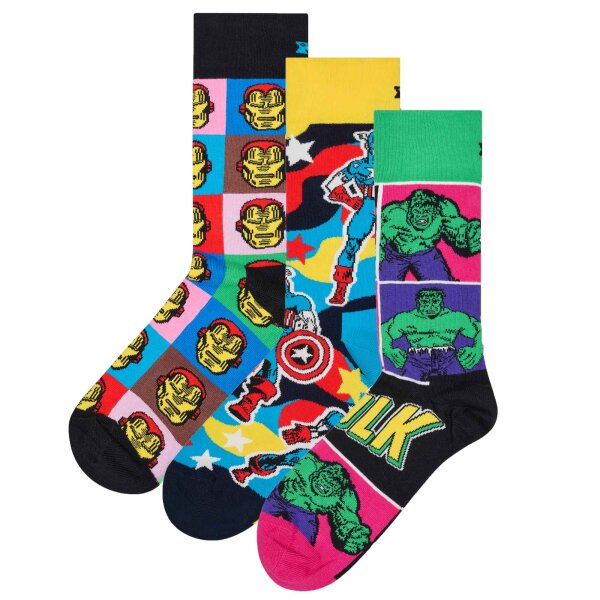 Happy Socks Unisex Socken, 3er Pack - Marvel Avengers, Motivsocken, Baumwollmischung, Geschenkbox MARVEL Avengers 41-46