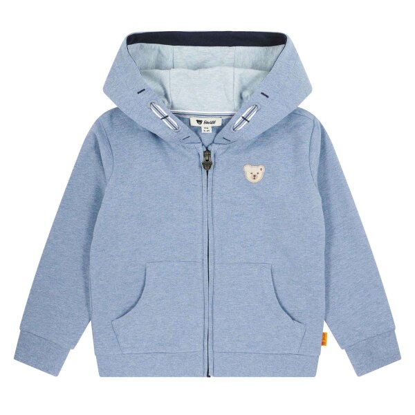 Steiff childrens sweat jacket - hood, teddy application, zipper, cotton stretch, uni Mid-blue 92