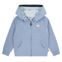 Steiff childrens sweat jacket - hood, teddy application, zipper, cotton stretch, uni Mid-blue 92
