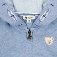 Steiff childrens sweat jacket - hood, teddy application, zipper, cotton stretch, uni Mid-blue 92