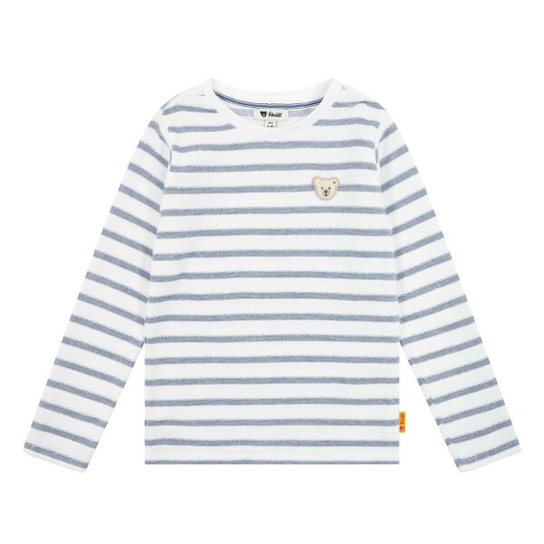 Steiff childrens polo shirt, long sleeves - basic, button placket, teddy bear motif, cotton, uni White 92