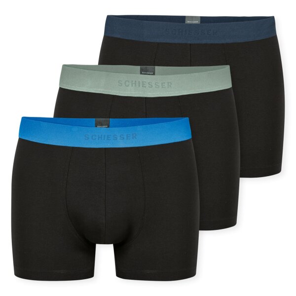 SCHIESSER Herren Boxershorts 3er Pack - Serie "95/5", Unterhose, Logobund Schwarz/Blau/Türkis 2XL