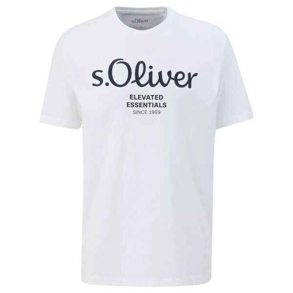 s.Oliver Mens T-Shirt - Basic, Logo Print, Round Neck, Cotton White S (Small)