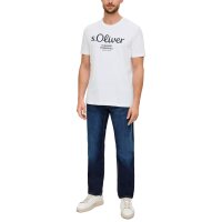 s.Oliver Herren T-Shirt - Basic, Logoprint, Rundhals, Baumwolle Weiß S