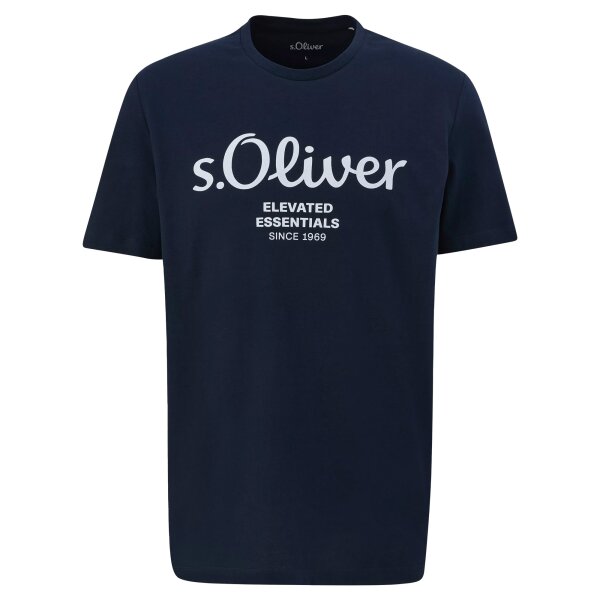 s.Oliver Herren T-Shirt - Basic, Logoprint, Rundhals, Baumwolle Dunkelblau S