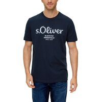 s.Oliver Mens T-Shirt - Basic, Logo Print, Round Neck, Cotton Dark Blue S (Small)