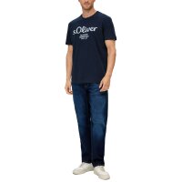 s.Oliver Mens T-Shirt - Basic, Logo Print, Round Neck, Cotton Dark Blue S (Small)
