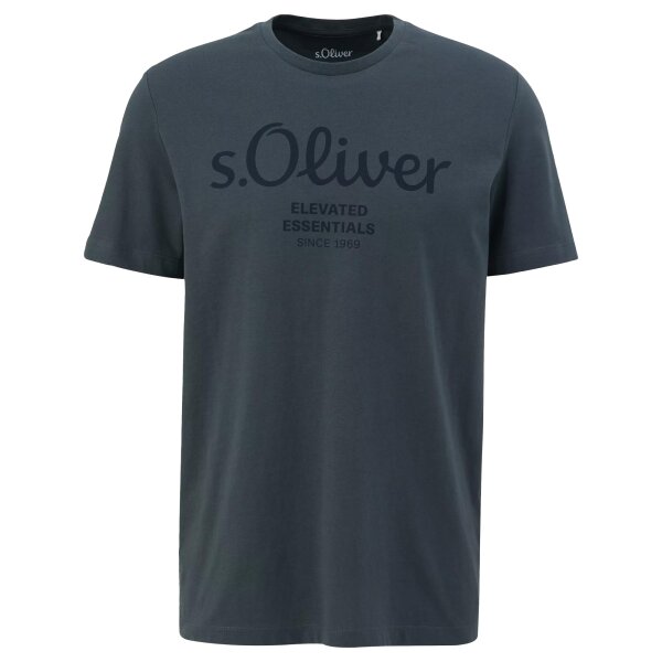 s.Oliver Herren T-Shirt - Basic, Logoprint, Rundhals, Baumwolle Dunkelgrau S