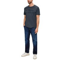 s.Oliver Mens T-Shirt - Basic, Logo Print, Round Neck, Cotton Dark Grey S (Small)