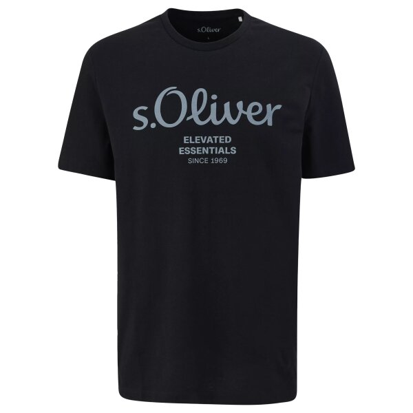s.Oliver Herren T-Shirt - Basic, Logoprint, Rundhals, Baumwolle Schwarz S