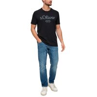 s.Oliver Herren T-Shirt - Basic, Logoprint, Rundhals, Baumwolle Schwarz S