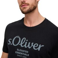 s.Oliver Herren T-Shirt - Basic, Logoprint, Rundhals, Baumwolle Schwarz S