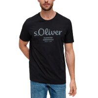 s.Oliver Mens T-Shirt - Basic, Logo Print, Round Neck, Cotton Black S (Small)