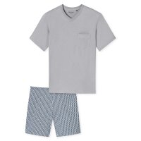 SCHIESSER Herren Schlafanzug Set - kurz, V-Ausschnitt, Baumwolle Hellgrau/Blau XL