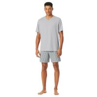 SCHIESSER Herren Schlafanzug Set - kurz, V-Ausschnitt, Baumwolle Hellgrau/Blau XL