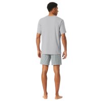 SCHIESSER mens pyjama set - short, V-neck, cotton Light Grey/Blue 2XL (XX-Large)