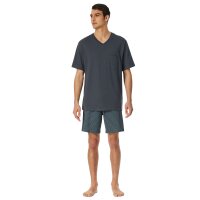SCHIESSER mens pyjama set - short, V-neck, cotton Dark Blue 3XL (XXX-Large)