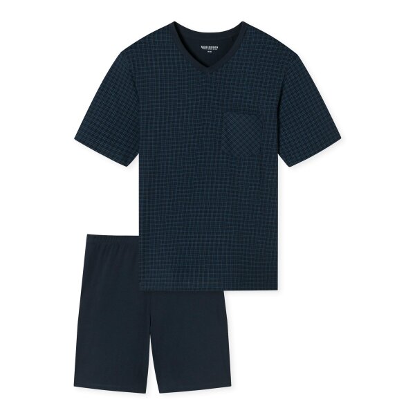 SCHIESSER mens pyjamas - short, V-neck, cotton Dark blue S (Small)
