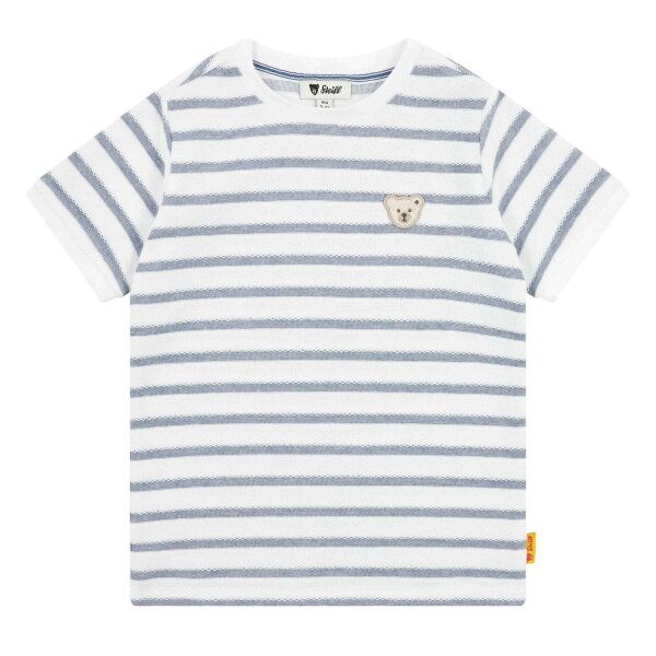 Steiff childrens polo shirt, long sleeves - basic, button placket, teddy bear motif, cotton, uni White 92