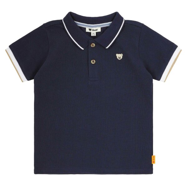 Steiff childrens polo shirt, short-sleeved – button placket, teddy motif, cotton, plain