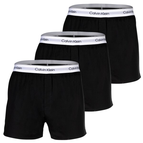 Calvin Klein Herren Web-Boxershorts, 3er Pack - Woven Boxers, Boxer Slim, Icon Stretch, Logobund Schwarz S