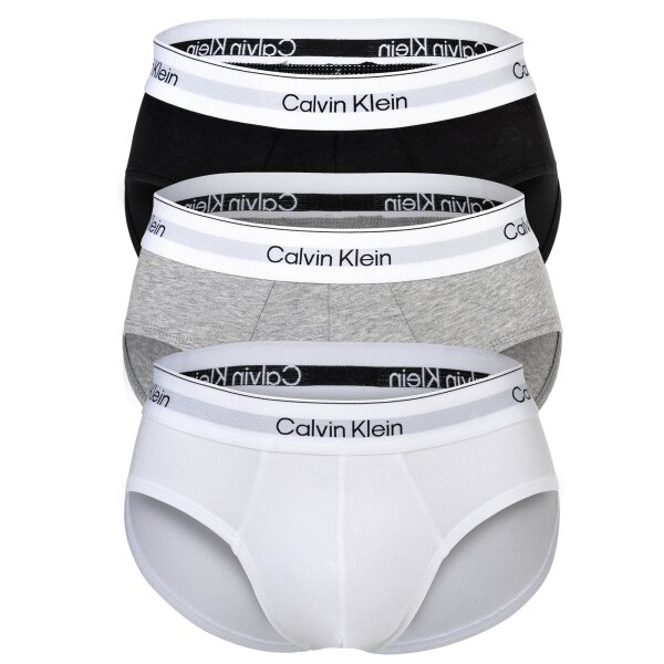 Calvin Klein Herren Slips, 3er Pack - Hip Briefs, Icon Stretch, Logobund Schwarz/Weiß/Grau S