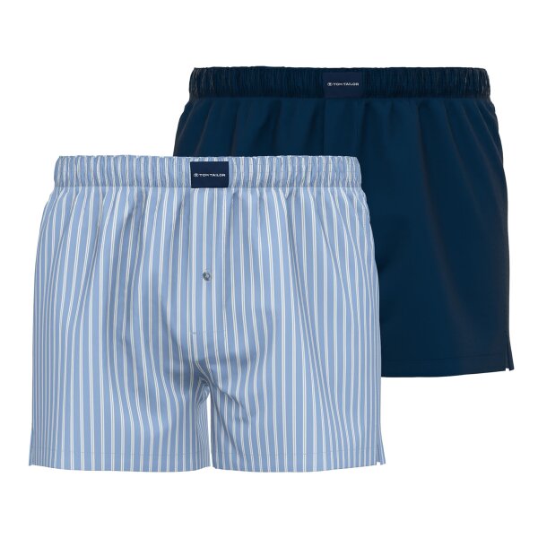 TOM TAILOR Herren Web-Boxershorts, 2er Pack - Pure Cotton, Westside C, kariert Dunkelblau/Hellblau/Weiß S