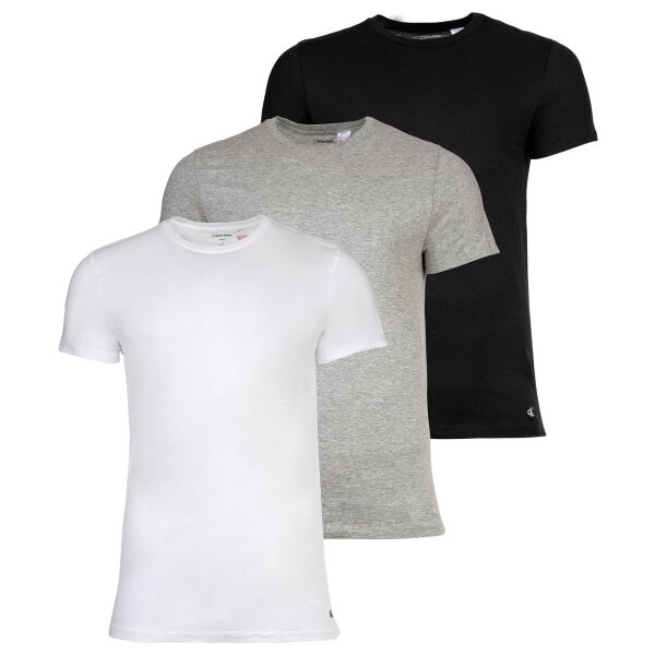 Calvin Klein Herren T-Shirt, 3er Pack - Icon Stretch, Rundhals, Baumwolle Schwarz/Weiß/Grau S