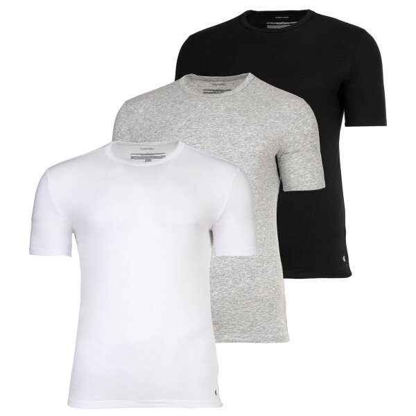 Calvin Klein Herren T-Shirt, 3er Pack - Icon Stretch, Rundhals, Mikrofaser Schwarz/Weiß/Grau S