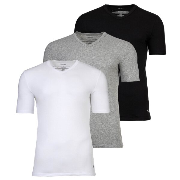Calvin Klein Herren T-Shirt, 3er Pack - Icon Stretch, V-Ausschnitt, Mikrofaser Schwarz/Weiß/Grau S
