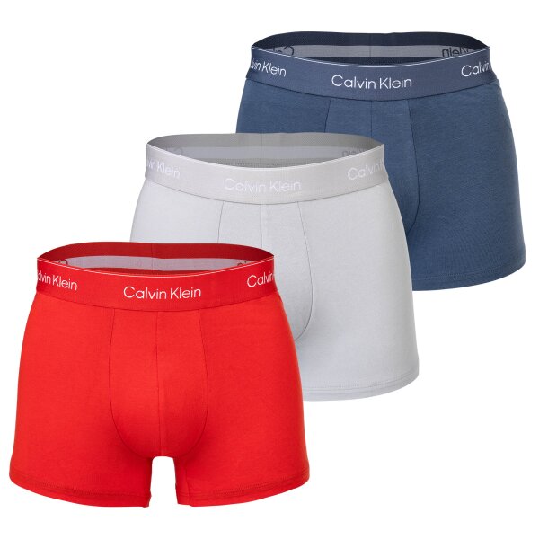 Calvin Klein mens boxer shorts, 3-pack -Trunks, Icon Stretch, logo waistband Blue/Grey/Red S (Small)