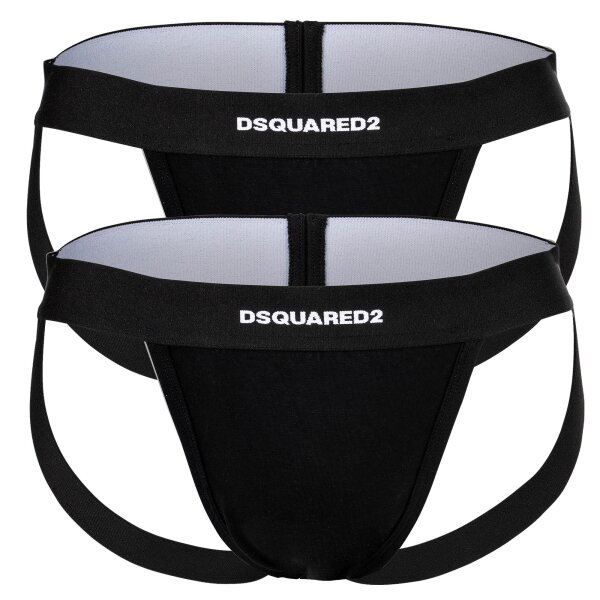 DSQUARED2 Herren Jockstrap, 2er Pack - Twin Pack Jockstrap, Cotton Stretch, Logobund Schwarz S