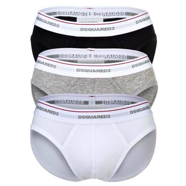 DSQUARED2 mens briefs, 3-pack - 3-pack briefs, cotton stretch, logo waistband Black/White/Grey XL (X-Large)