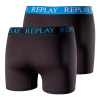 REPLAY Herren Boxer Shorts, 2er Pack - Trunks, Cotton Stretch Schwarz/Blau XXL