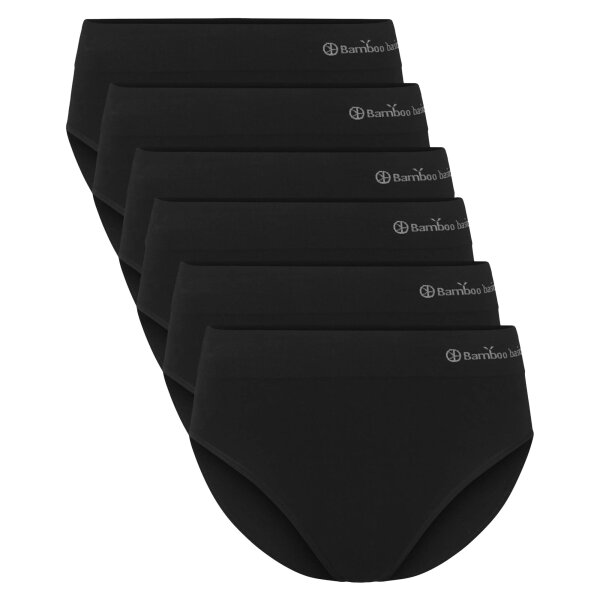 Bamboo basics Damen Slips, 6er Pack - BELLE seamless full briefs, Jersey, Logo Schwarz S