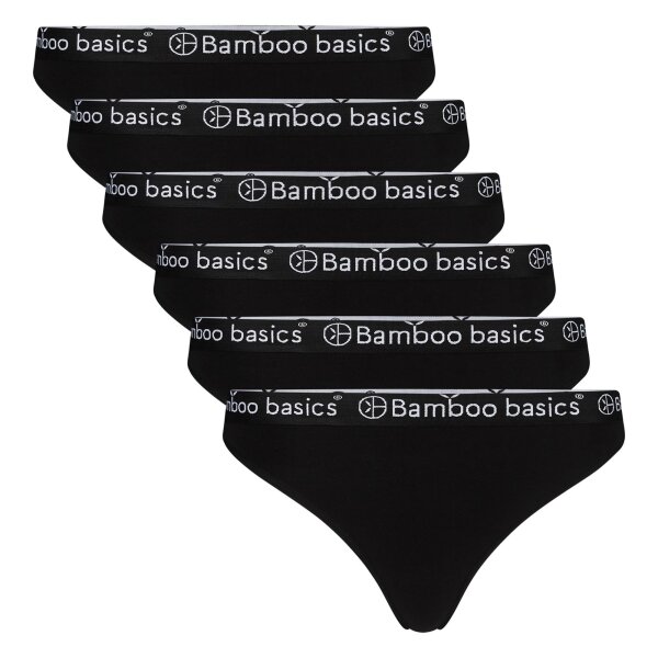 Bamboo basics Damen String EMMA, 6er Pack - Logo-Bund, atmungsaktiv, Single Jersey Schwarz XL