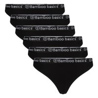 Bamboo basics Damen String EMMA, 6er Pack - Logo-Bund, atmungsaktiv, Single Jersey Schwarz XL