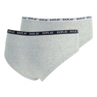 REPLAY Damen Panties, 2er Pack - Slip, Logobund, Baumwollmischung Grau XL