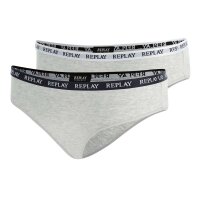 REPLAY womens briefs, 2-pack - briefs, logo waistband, cotton blend Grey M (Medium)