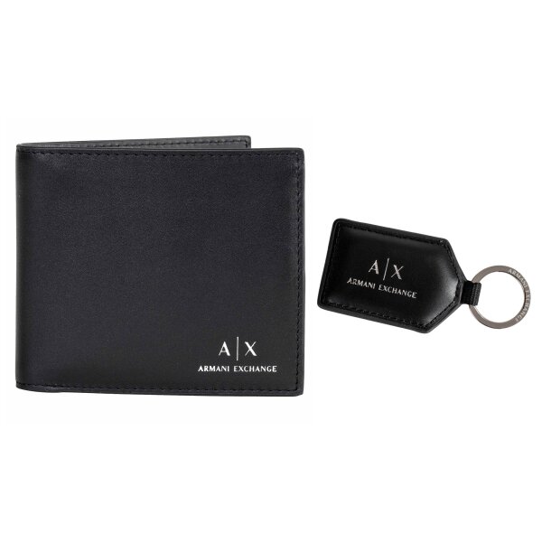 A|X ARMANI EXCHANGE Herren Geldbörse mit Schlüsselanhänger - Geschenkset, Echtleder, 10x11x2cm (HxBxT) Schwarz