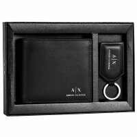 A|X ARMANI EXCHANGE mens wallet with key fob - gift set, real leather, 10x11x2cm (HxWxD) Black