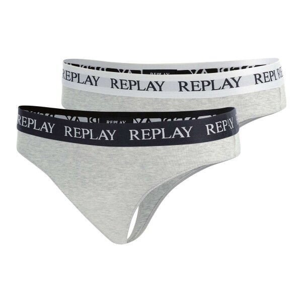 REPLAY womens thongs, pack of 2 - thong, logo waistband, cotton blend Grey XL (X-Large)