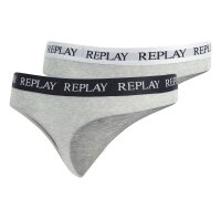 REPLAY womens thongs, pack of 2 - thong, logo waistband, cotton blend Grey XL (X-Large)