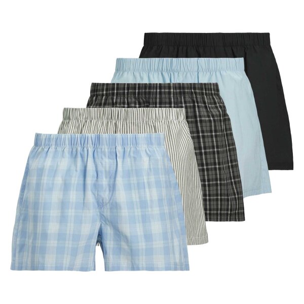 JACK&JONES Herren Web-Boxershorts, 5er Pack - JACMILANO WOVEN BOXERS 5 PACK, Baumwolle Schwarz/Grau/Blau 2XL